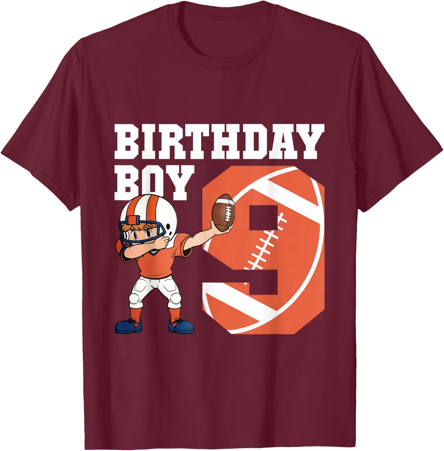 9th Birthday Boy Football Player Dabbing 9 Years Old Kids T-Shirt - T-Shirt | Maroon