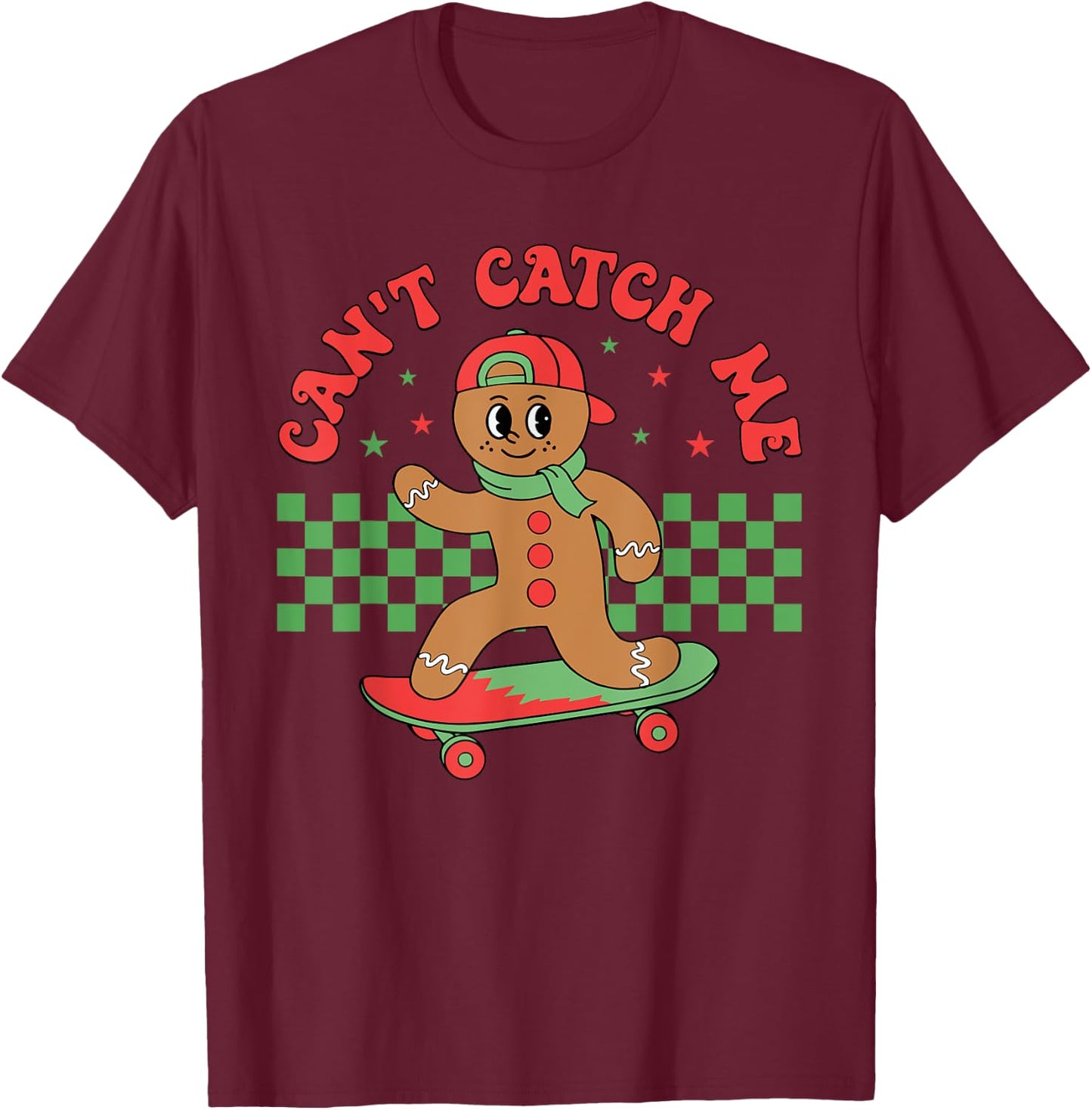 Can't Catch Me Retro Christmas Gingerbread Boy Xmas Kids T-Shirt - T-Shirt | Maroon