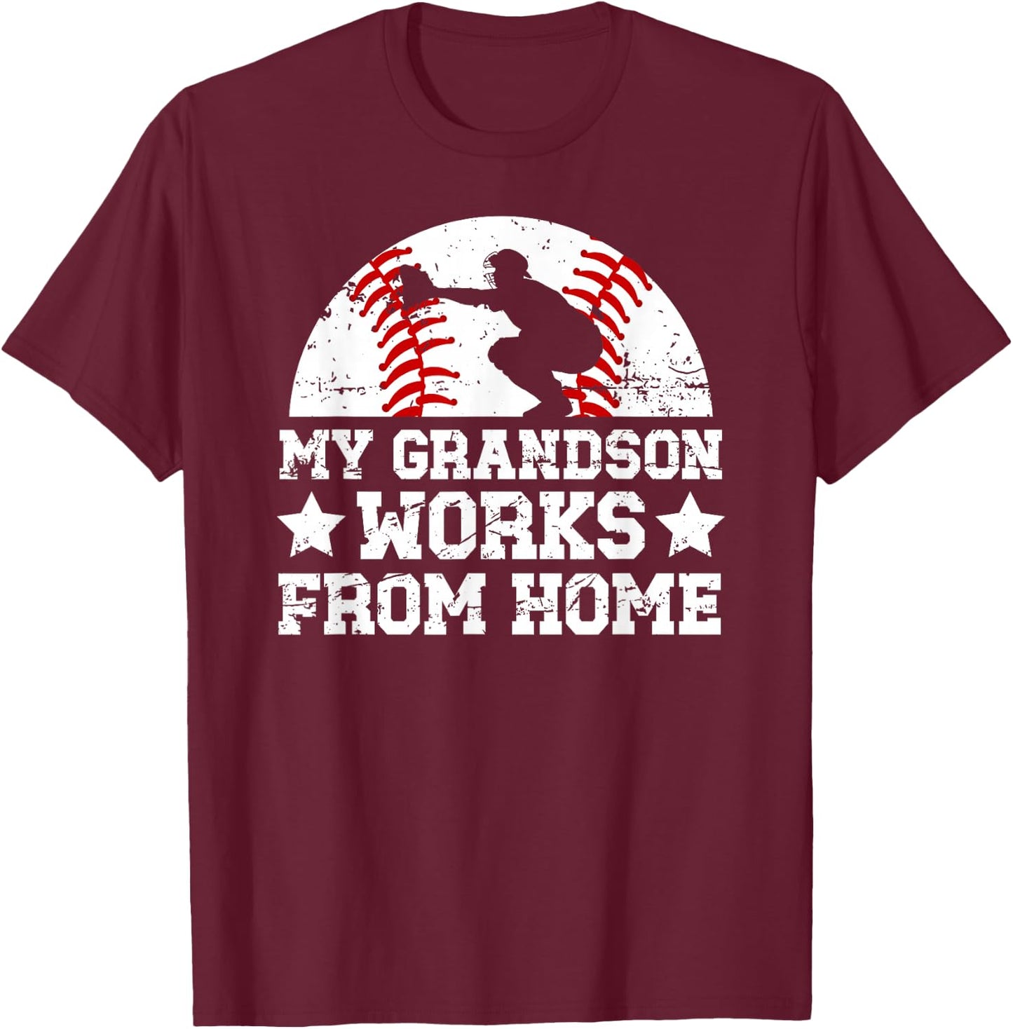 My Grandson Baseball Catcher Grandpa Of A Baseball Catcher T-Shirt - T-Shirt | Maroon