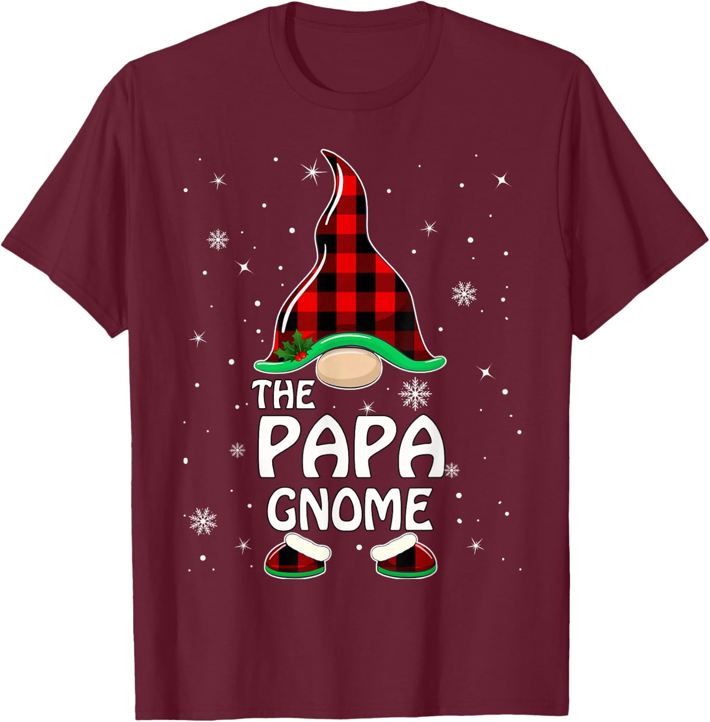 Papa Gnome Buffalo Plaid Matching Family Christmas Pajama T-Shirt - T-Shirt | Maroon