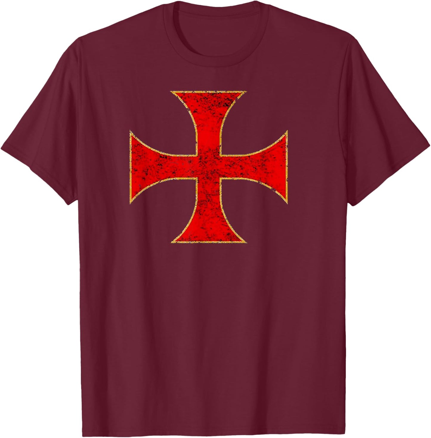 Cross Crusader Knights Templar Distressed Top T-Shirt - T-Shirt | Maroon