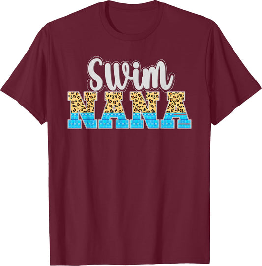Swim Nana Grandma Leopard Nana Of A Swimmer Nana T-Shirt - T-Shirt | Maroon