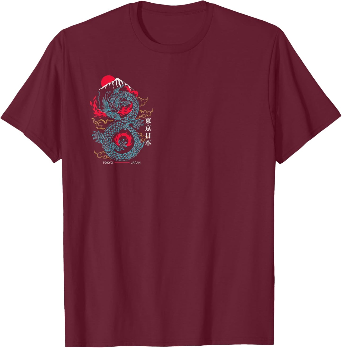Tokyo Japan Asian Style Aesthetic Japanese Dragon On Back T-Shirt - T-Shirt | Maroon
