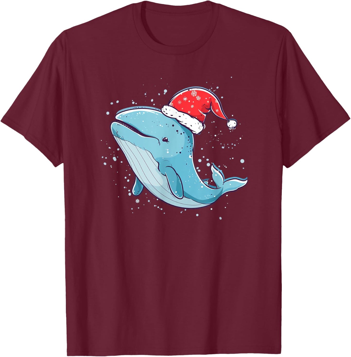 Cool Whale with Christmas Hat Costume for Boys and Girls T-Shirt - T-Shirt | Maroon