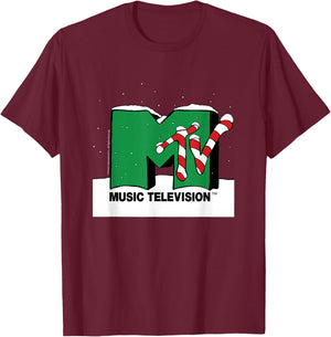 MTV - MTV Snowy Christmas Logo T-Shirt - T-Shirt | Maroon
