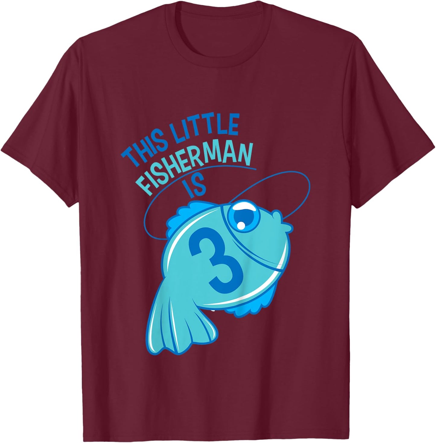 Kids 3rd Birthday Boys Fishing Fish 3 Year Old T-Shirt - T-Shirt | Maroon