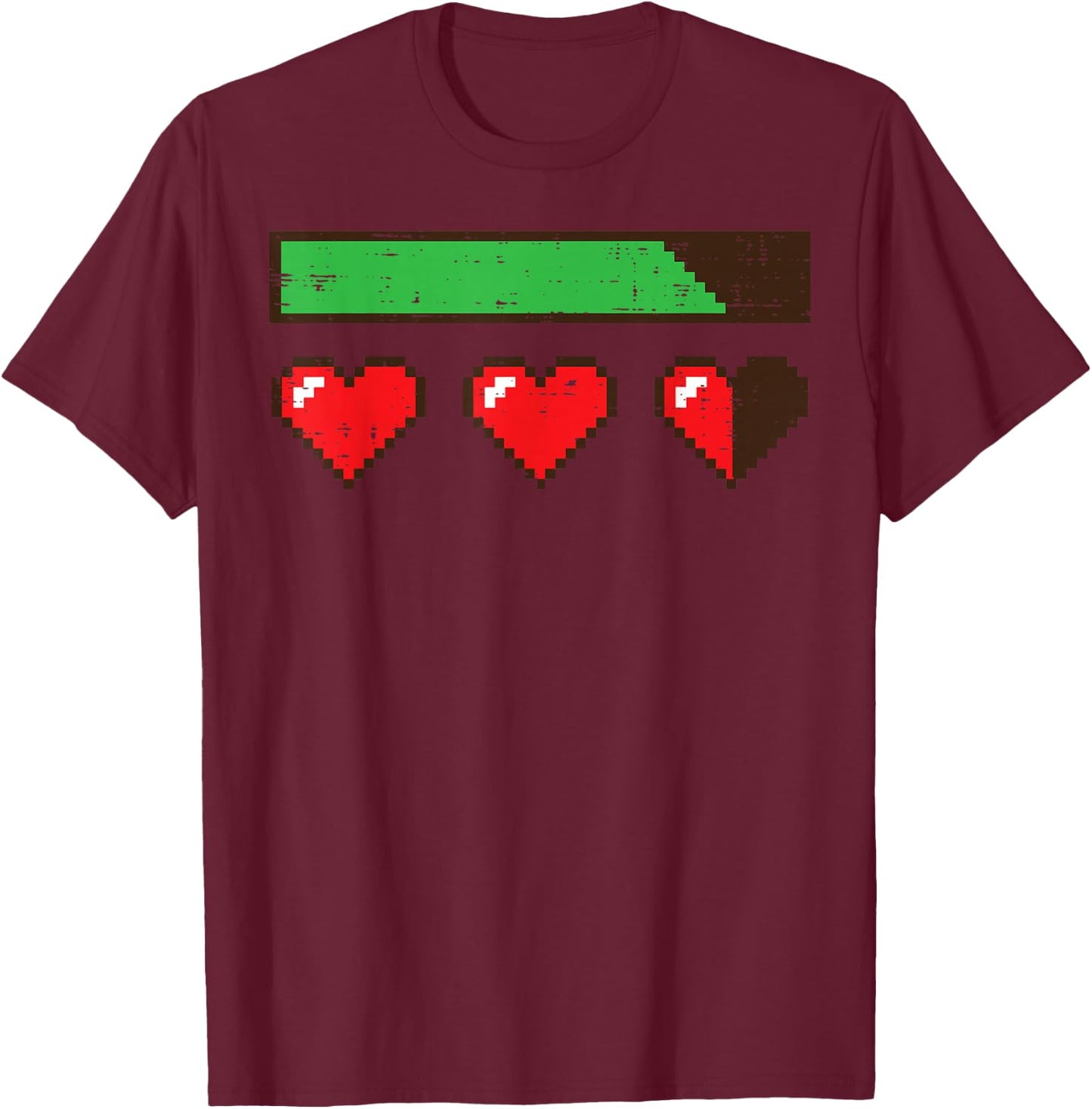Valentines Day Gamer HP Pixel Hearts Lives Men Boys Kids T-Shirt - T-Shirt | Maroon