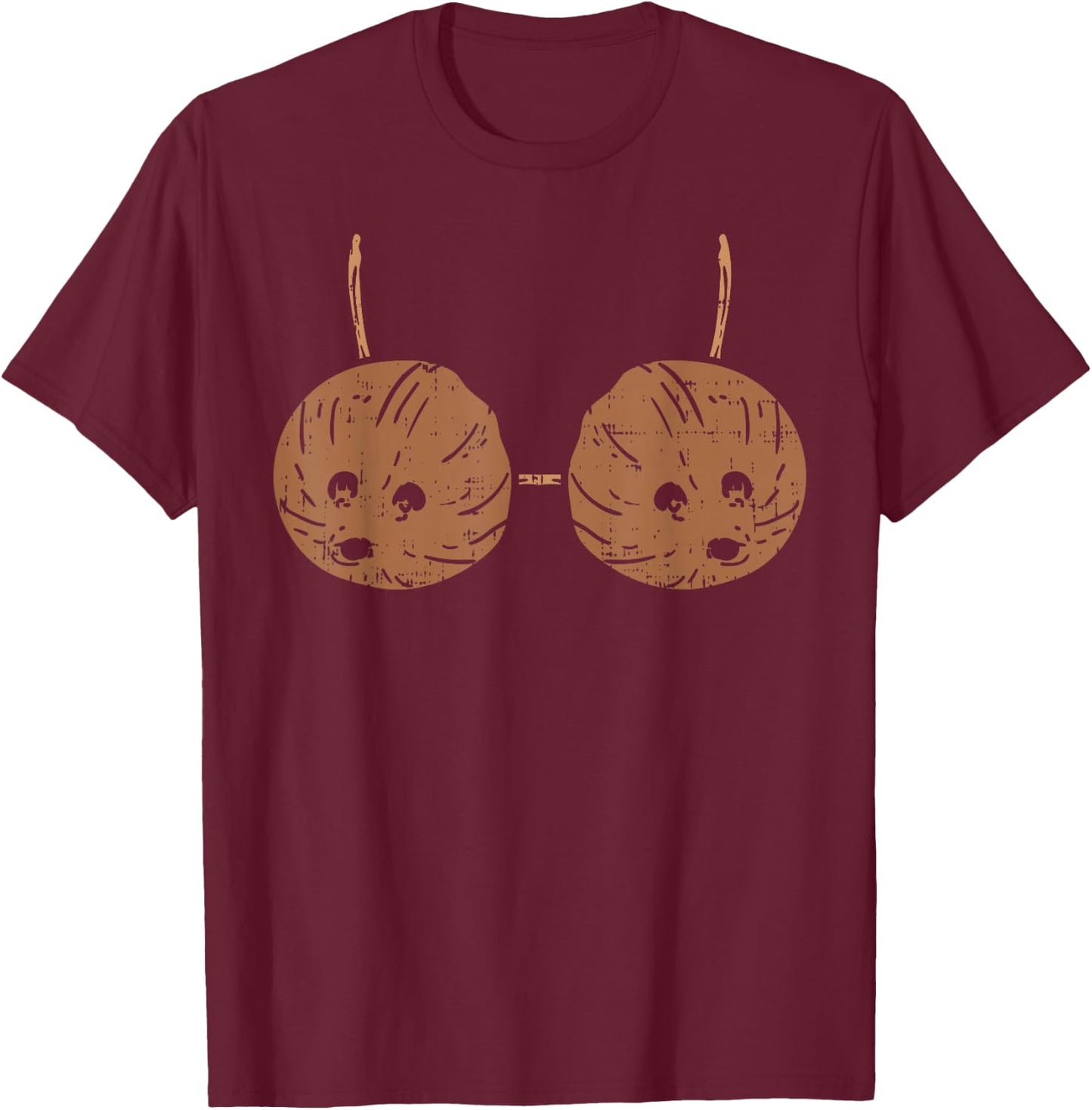 Coconut Bra Hawaiian Tiki Hula Party DIY Halloween Costume T-Shirt - T-Shirt | Maroon