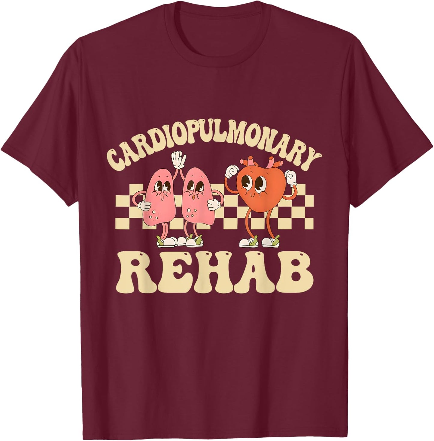 Retro Cardiopulmonary Rehab Nurse - Women's Healthcare Professional Black Heart Short Sleeve - Size 6 (US Medium) T-Shirt - T-Shirt | Maroon
