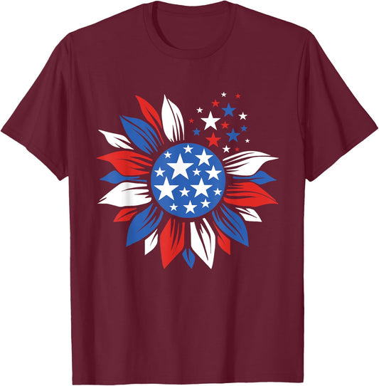 America Sunflower 4th Of July Patriotic American 4th Of July T-Shirt - T-Shirt | Maroon