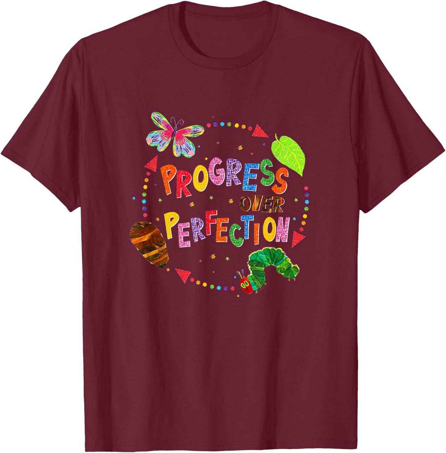 Progress Over Perfection Teacher Quote T-Shirt - T-Shirt | Maroon