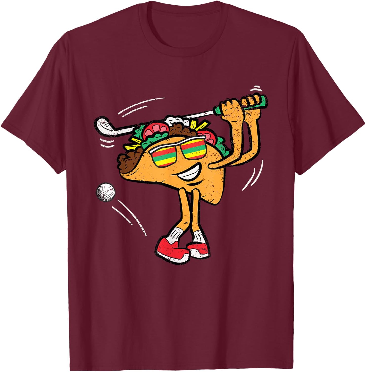 Taco Golf Player Cinco De Mayo Mexican Golfer Food Fiesta T-Shirt - T-Shirt | Maroon