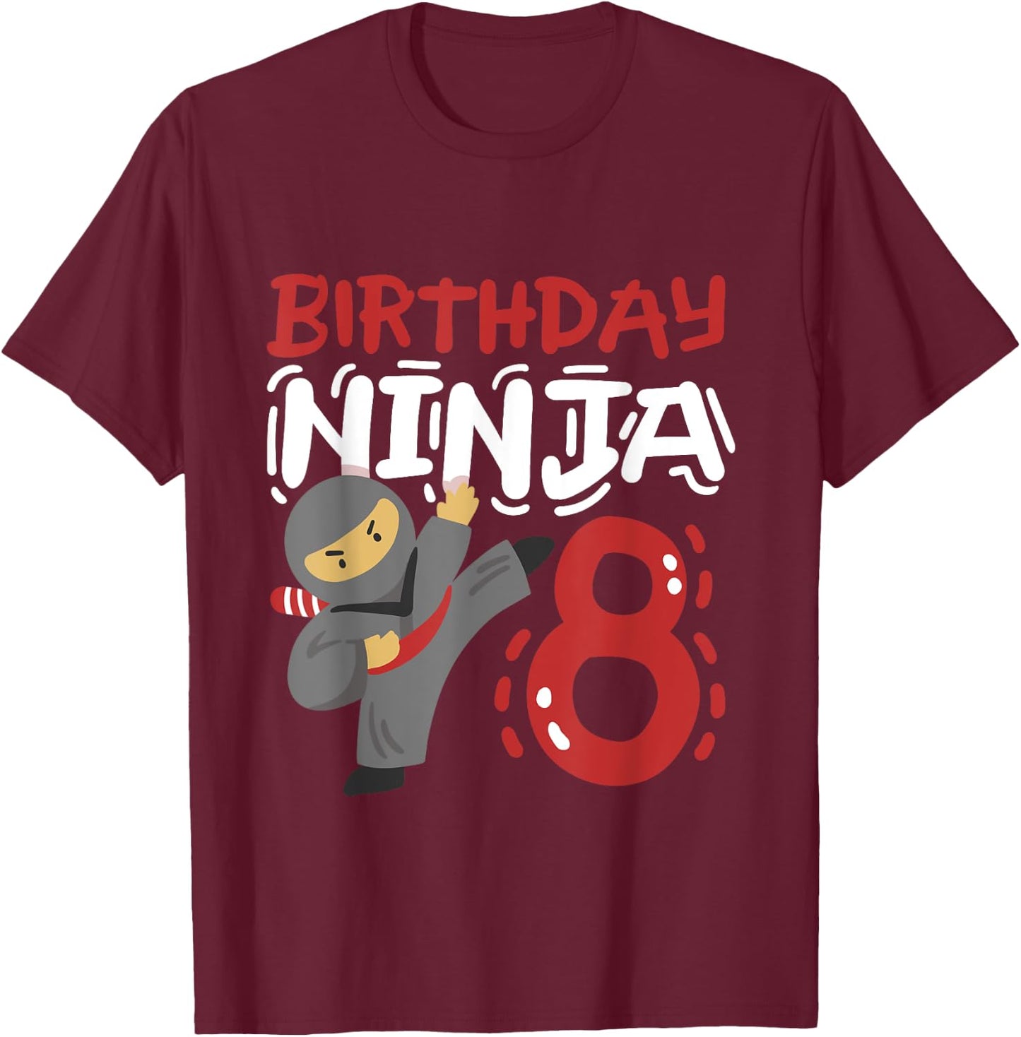 Birthday Ninja 8 Years Old Karate Kids 8th Birthday Boys T-Shirt - T-Shirt | Maroon