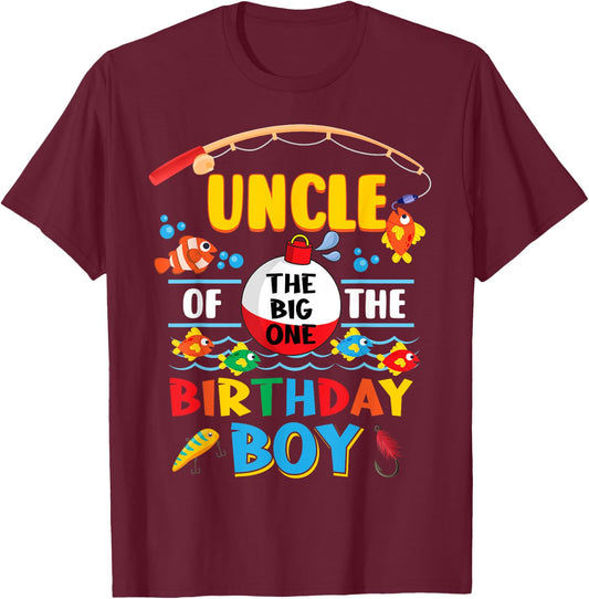 Uncle of The Big One Fishing 1st Birthday Ofishally Family T-Shirt - T-Shirt | Maroon