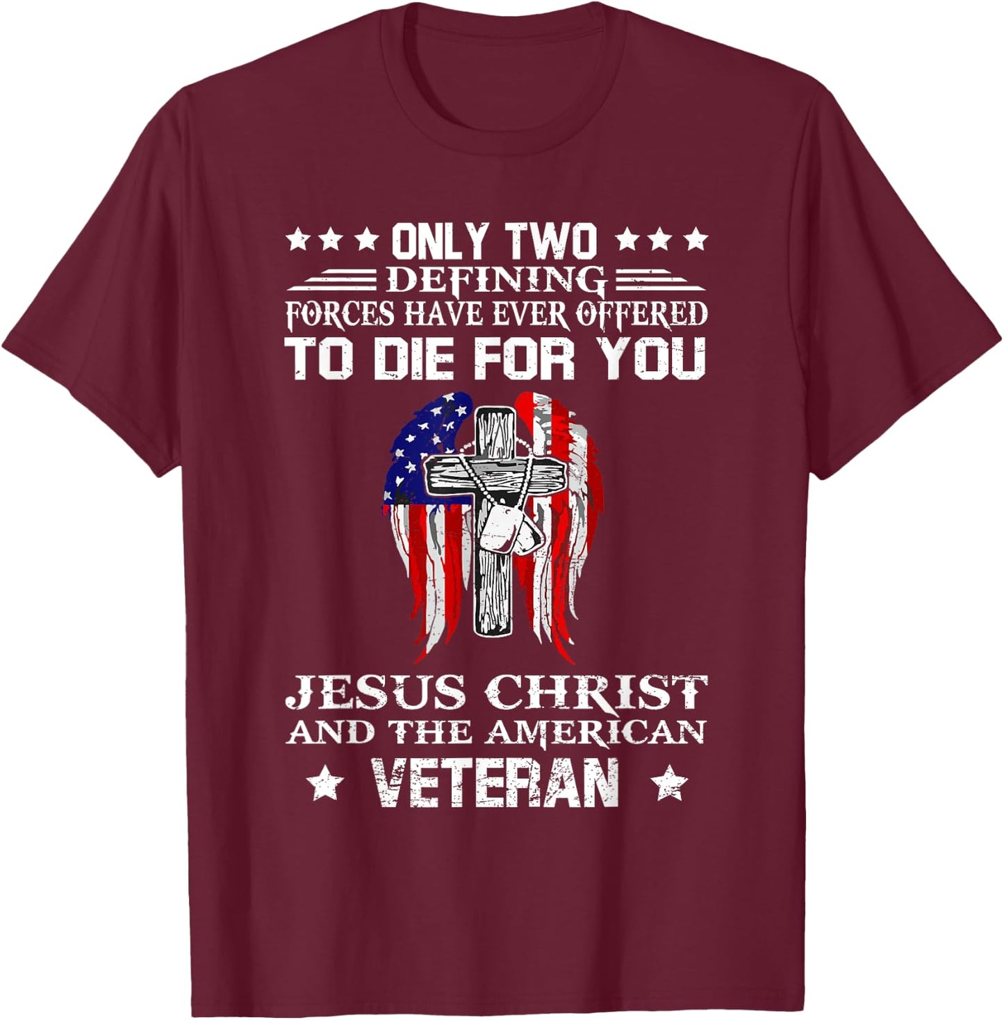 Jesus Christ And American Veteran Flag USA Christian T-Shirt - T-Shirt | Maroon