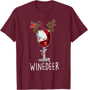 Reinbeer Winedeer Beer Wine Reindeer Christmas Xmas Couples T-Shirt - T-Shirt | Maroon