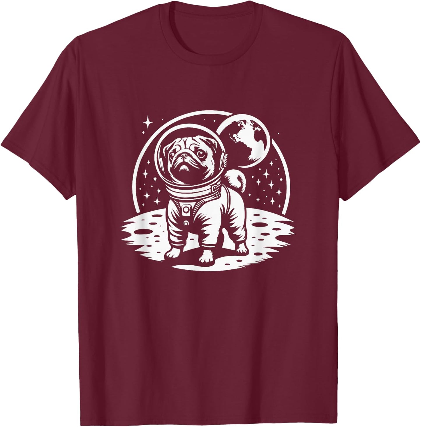 Pug Astronaut Space Graphic Design T-Shirt - T-Shirt | Maroon