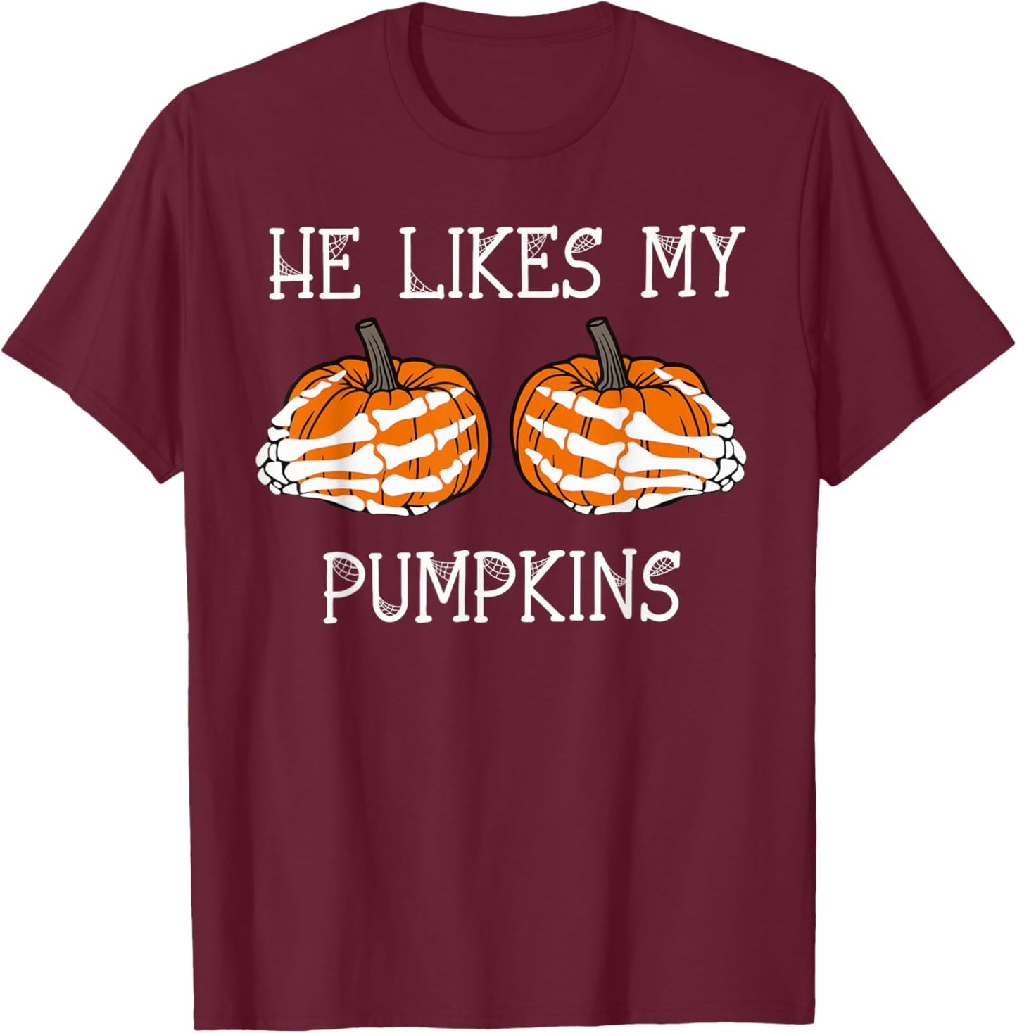 I Love Her Pumpkins I Love His Broomstick Halloween Couples T-Shirt - T-Shirt | Maroon