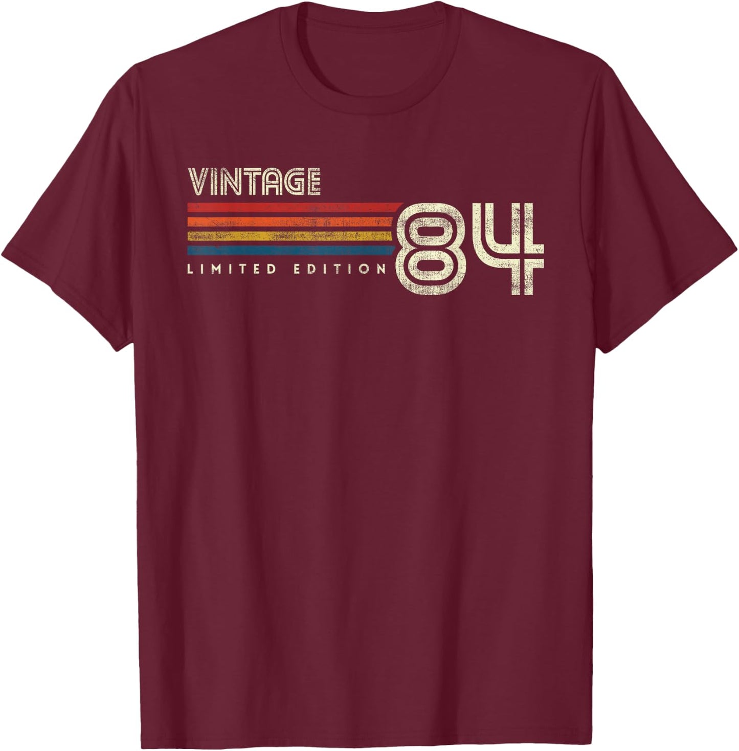Vintage 1984 Chest Stripe Birthday T-Shirt - T-Shirt | Maroon