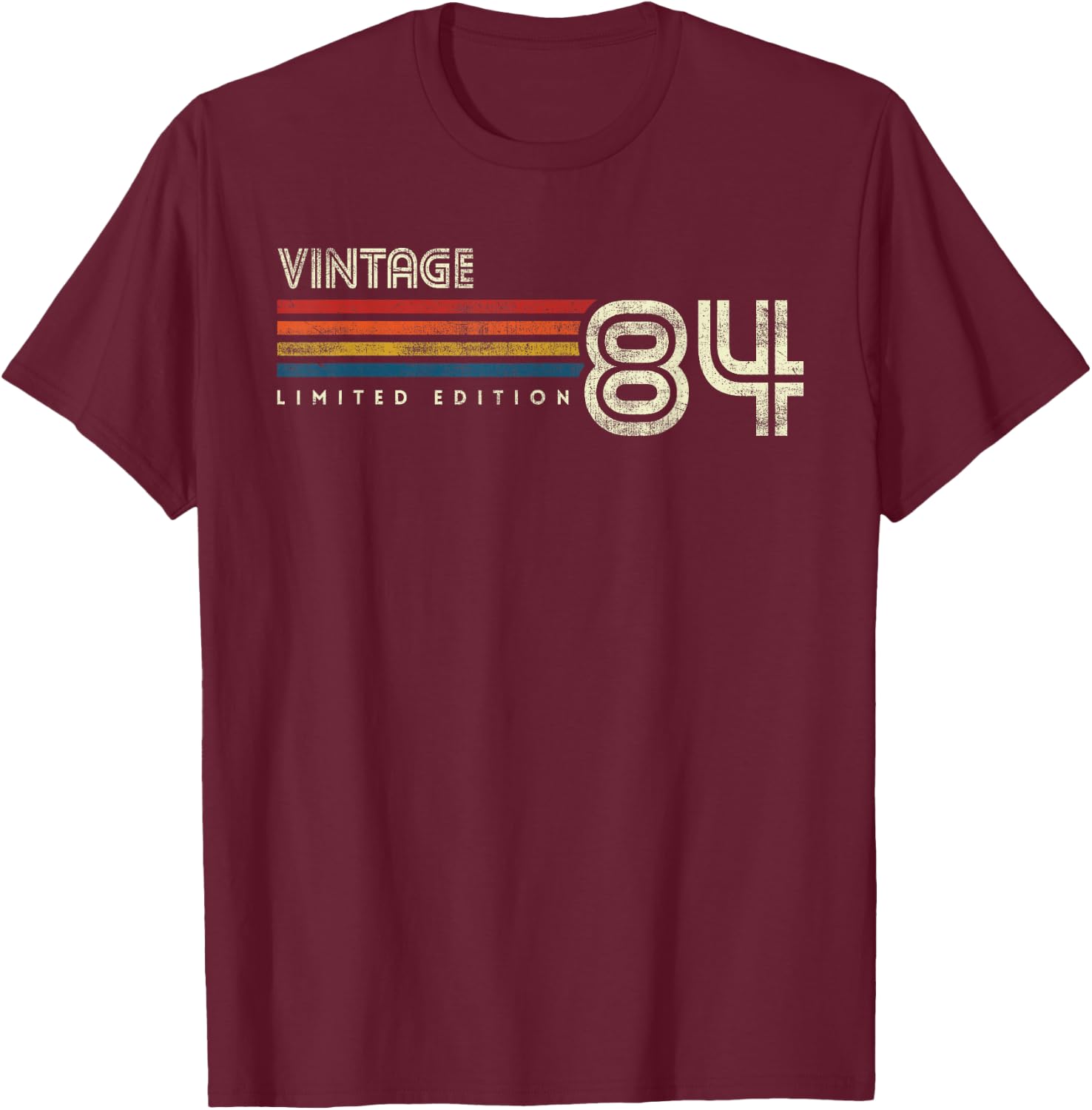 Vintage 1984 Chest Stripe Birthday T-Shirt - T-Shirt | Maroon