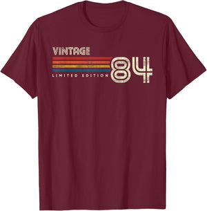 Vintage 1984 Chest Stripe Birthday T-Shirt - T-Shirt | Maroon