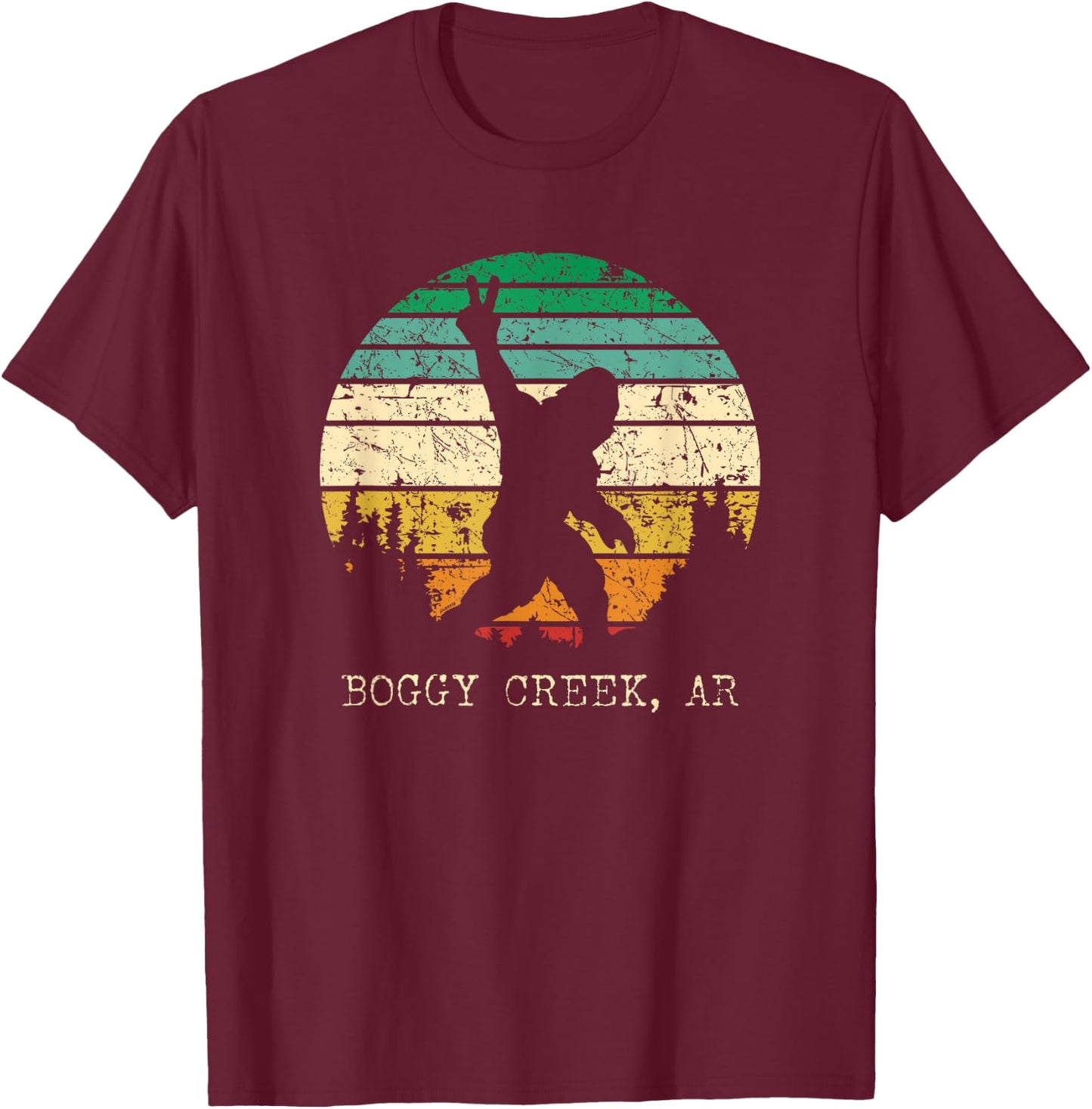 Boggy Creek AR USA Sasquatch Peace Sign Bigfoot Design T-Shirt - T-Shirt | Maroon