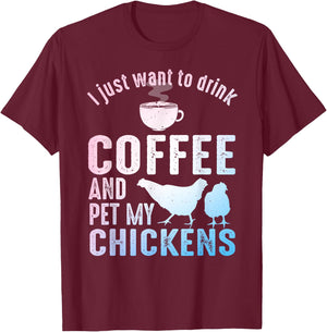 Funny Chicken Art Women Coffee Lover Chicken Farmer T-Shirt - T-Shirt | Maroon