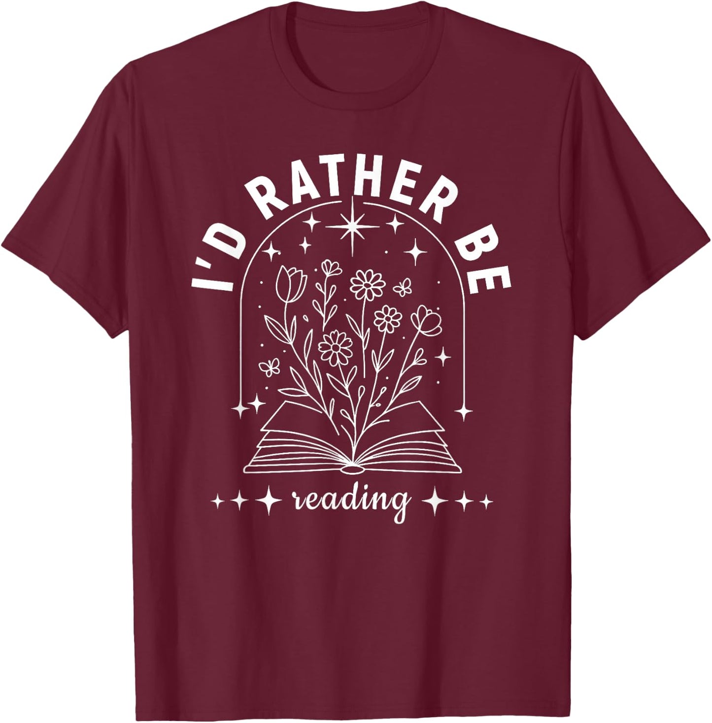 I’d Rather Be Reading | Minimal Book Lover Arch Design T-Shirt - T-Shirt | Maroon