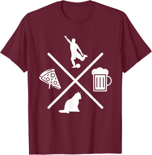 Soccer Beer Cats Pizza Feline Snack Food Gift T-Shirt - T-Shirt | Maroon