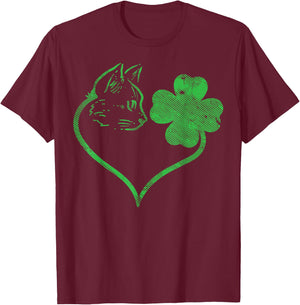 Cat Silhouette Shamrock St Patricks Day Kitten Lover Pet T-Shirt - T-Shirt | Maroon