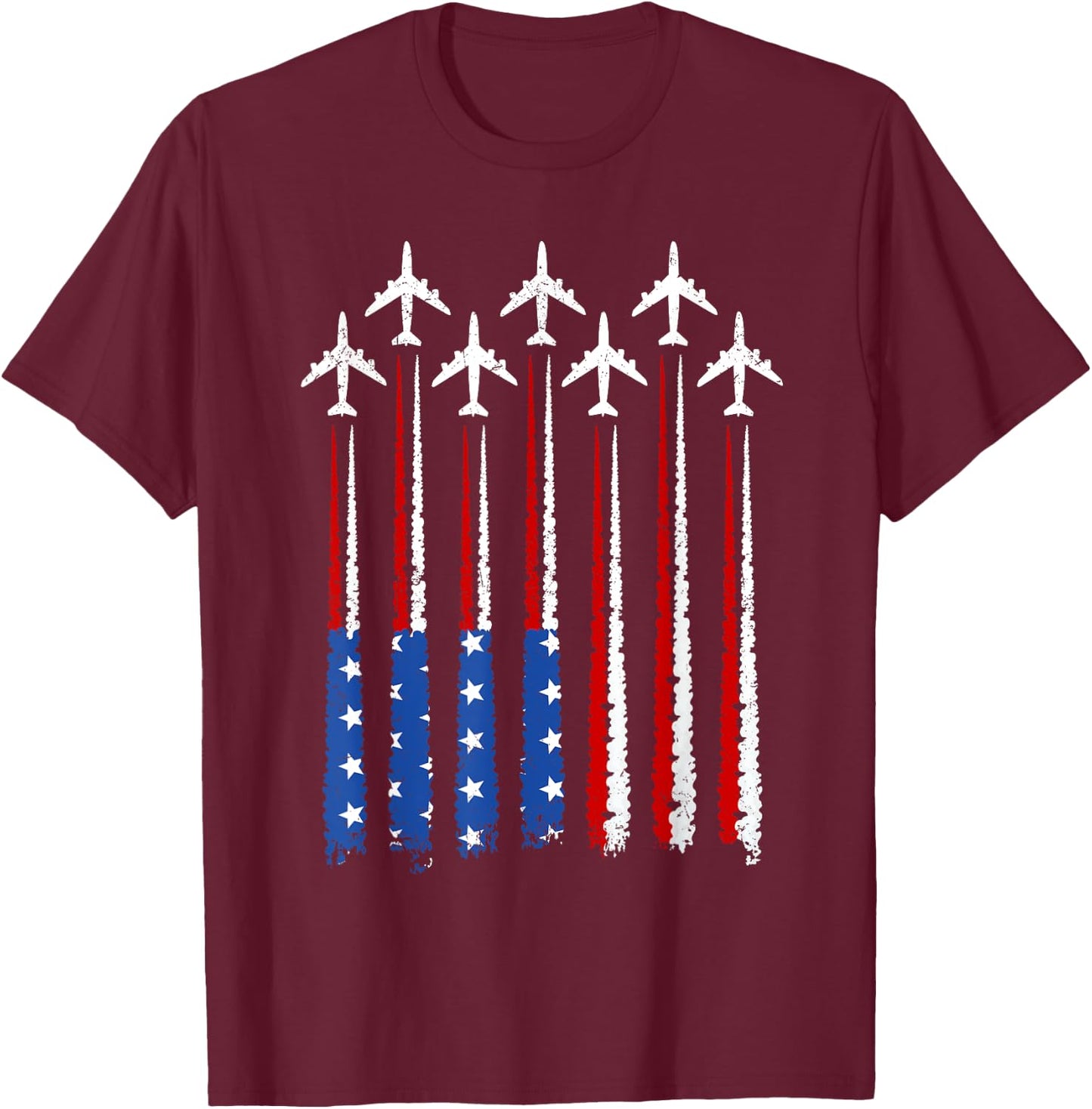 Airplane USA American Flag 4th of July Patriotic Vintage T-Shirt - T-Shirt | Maroon