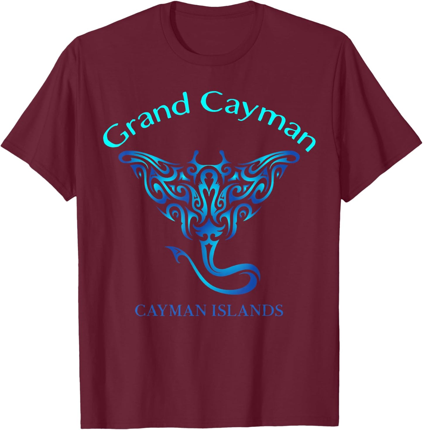 Grand Cayman Tribal Style Stingray Fish Beach Islands Lover T-Shirt - T-Shirt | Maroon