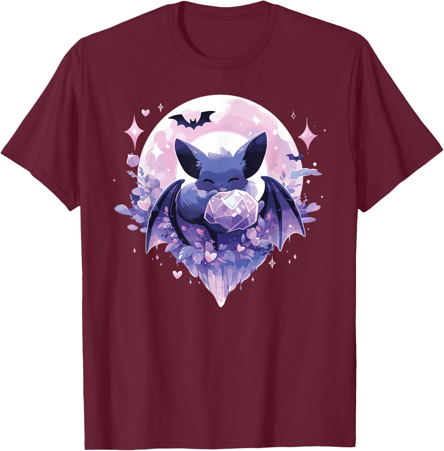 Cute Kawaii Witch Bat Crystal Alchemist Pastel Goth T-Shirt - T-Shirt | Maroon