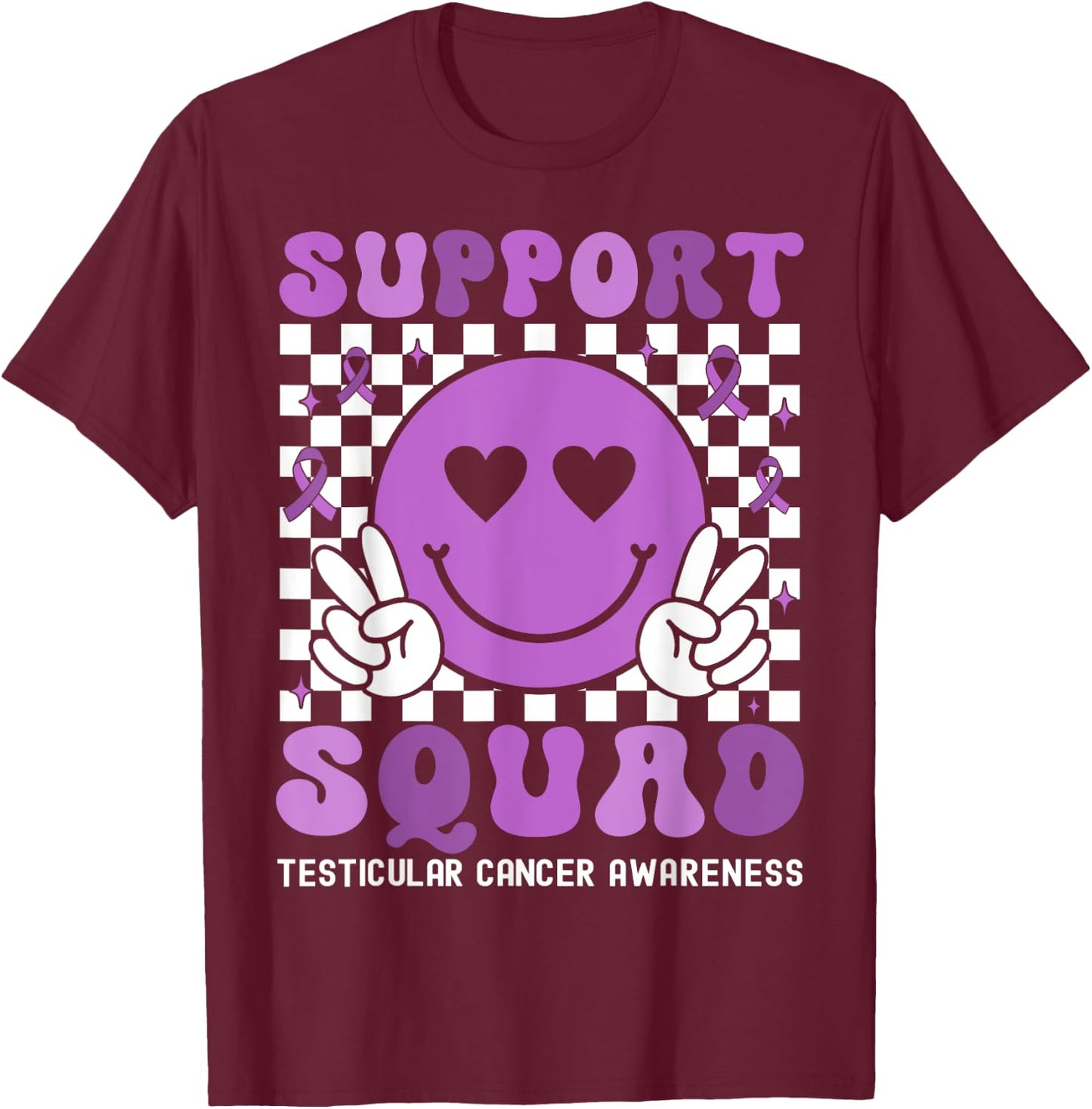 Support Squad Testicular Cancer Awareness Groovy T-Shirt - T-Shirt | Maroon