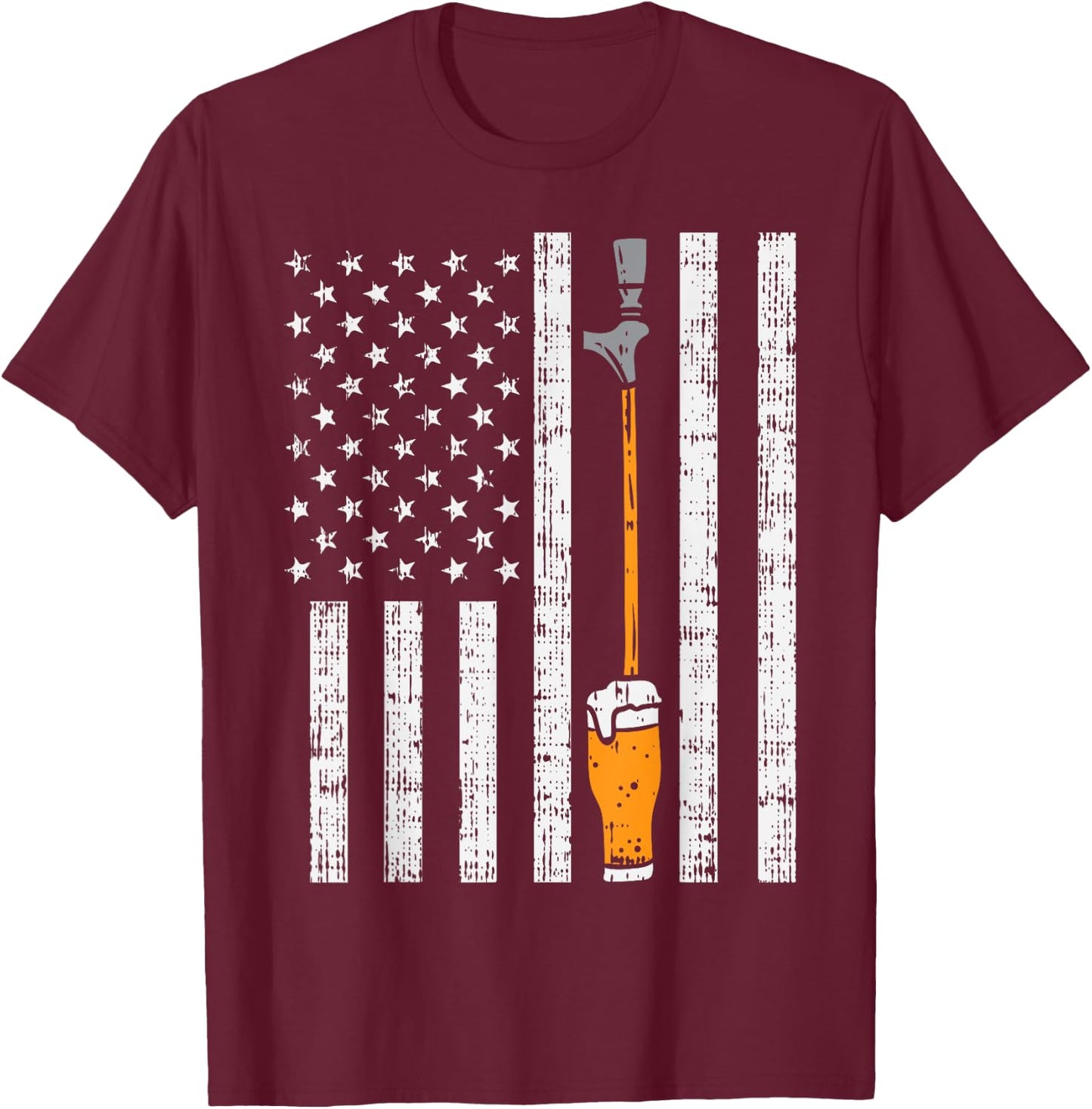 Tap Beer US Flag Fun Draft Draught Fathers Day Men Dad Gift T-Shirt - T-Shirt | Maroon