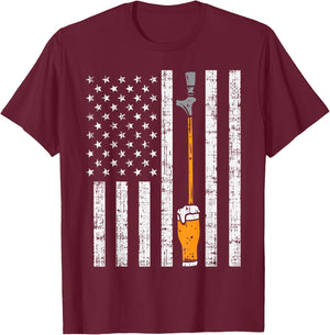 Tap Beer US Flag Fun Draft Draught Fathers Day Men Dad Gift T-Shirt - T-Shirt | Maroon