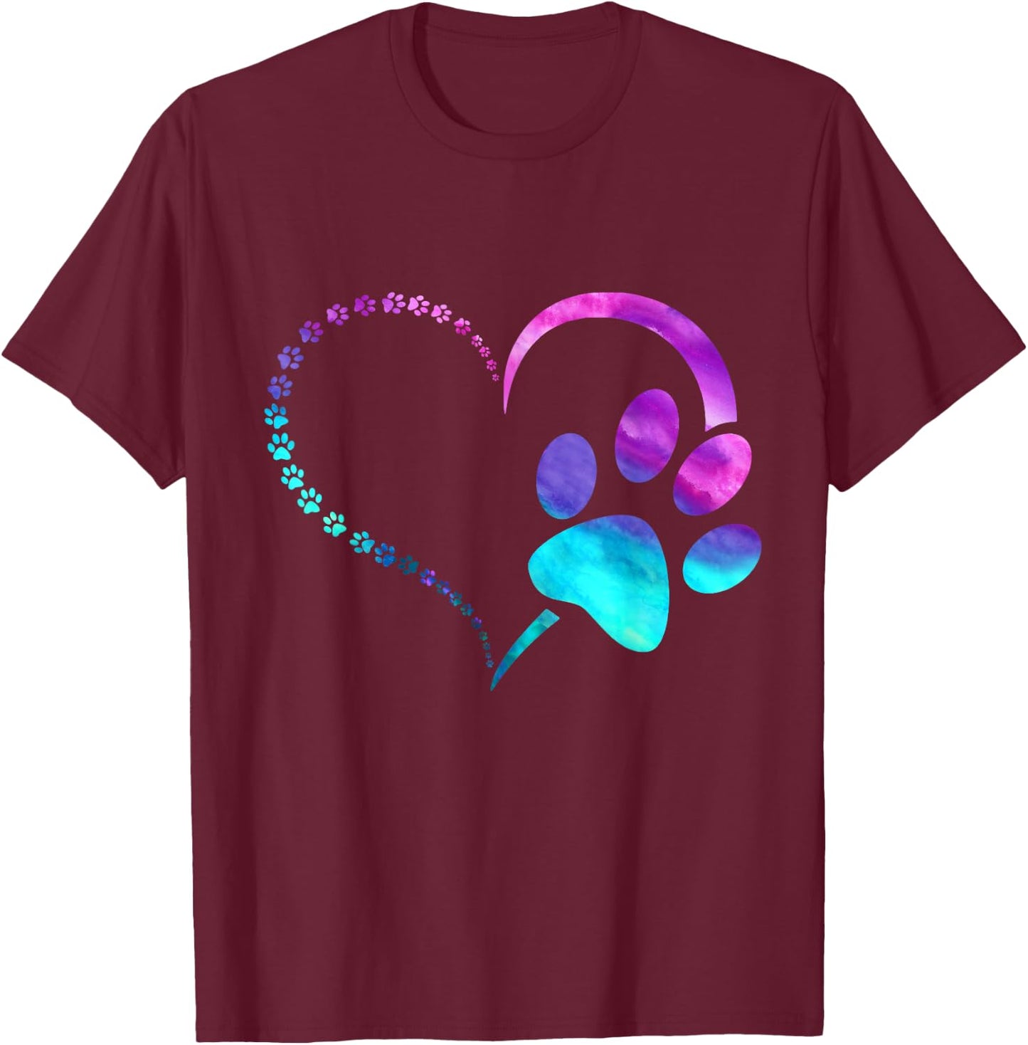 Blue Purple Teal Dog paw print paws heart design dog lovers T-Shirt - T-Shirt | Maroon