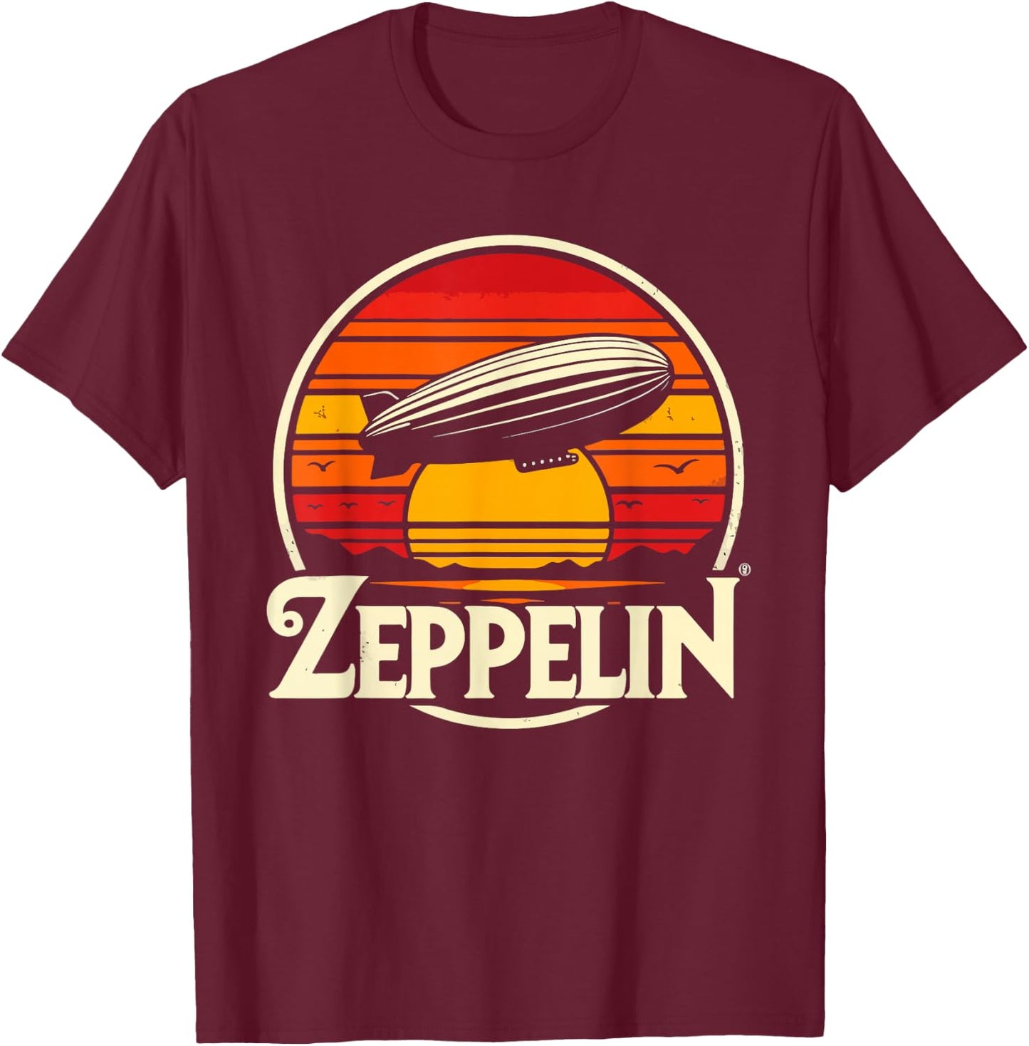 Retro Zeppelin Vintage Dirigible Airship 70s 80s Zepelin T-Shirt - T-Shirt | Maroon
