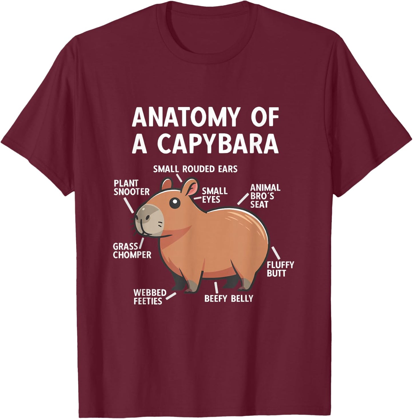 Funny Anatomy Of A Capybara T-Shirt - T-Shirt | Maroon