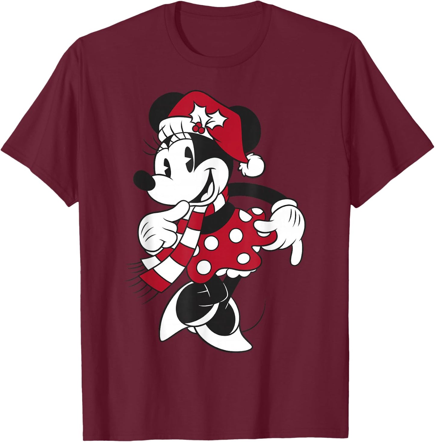 Disney Mickey & Friends Christmas Minnie Mouse Portrait T-Shirt - T-Shirt | Maroon