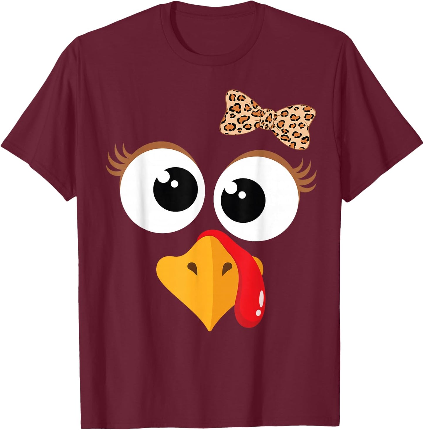 Funny Thanksgiving Turkey Face Costume Women Girl T-Shirt - T-Shirt | Maroon