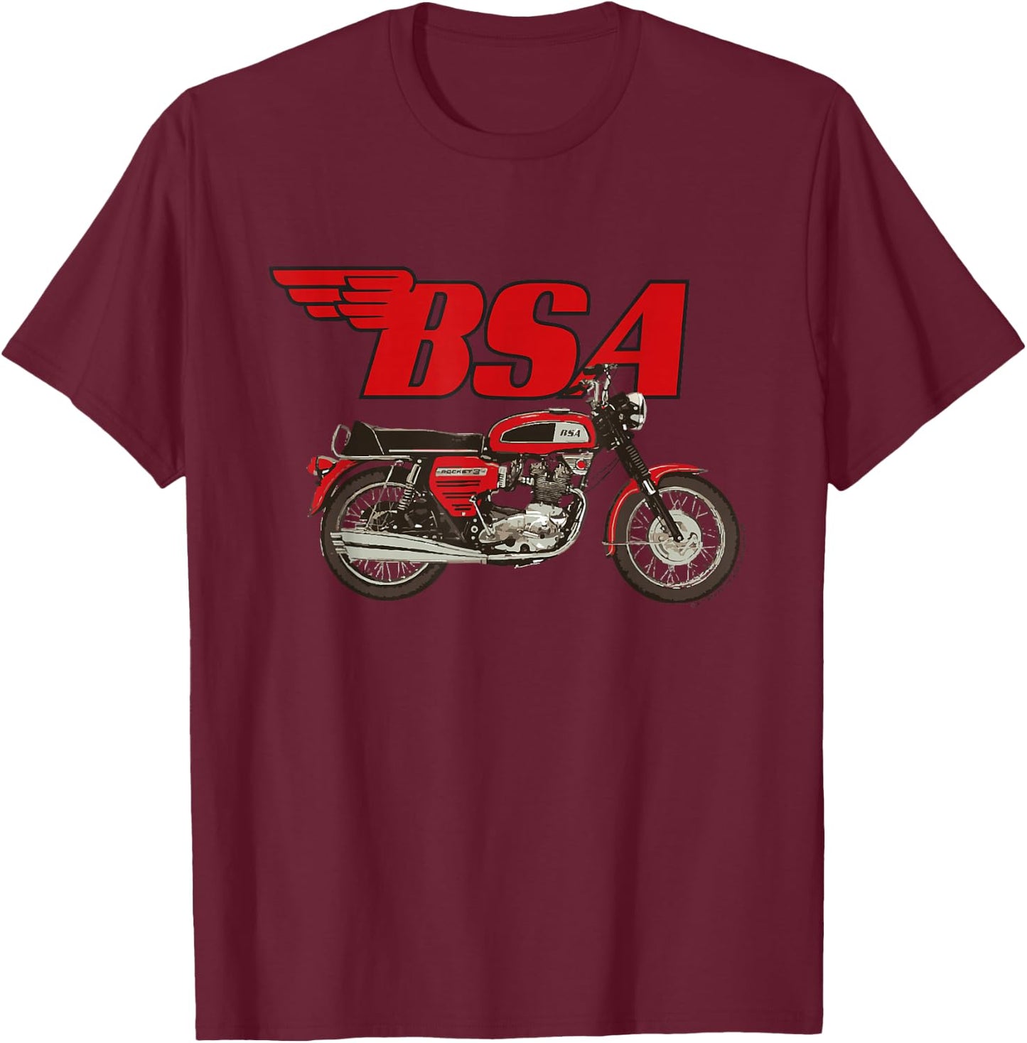 BSA Logo Rocket 3 Roadster Motorcycle T-Shirt - T-Shirt | Maroon
