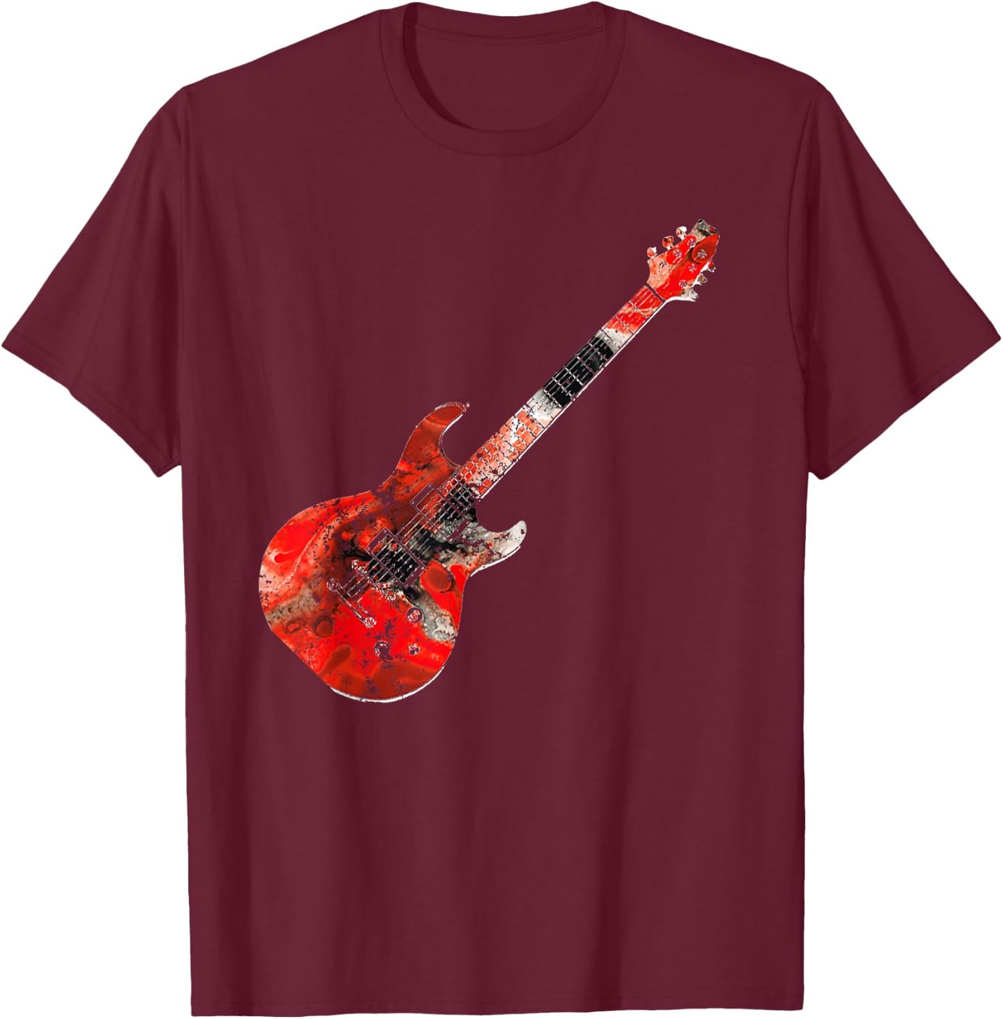 Playable Guitar Shirt Electric Guitar Colorful Abstract T-Shirt - T-Shirt | Maroon