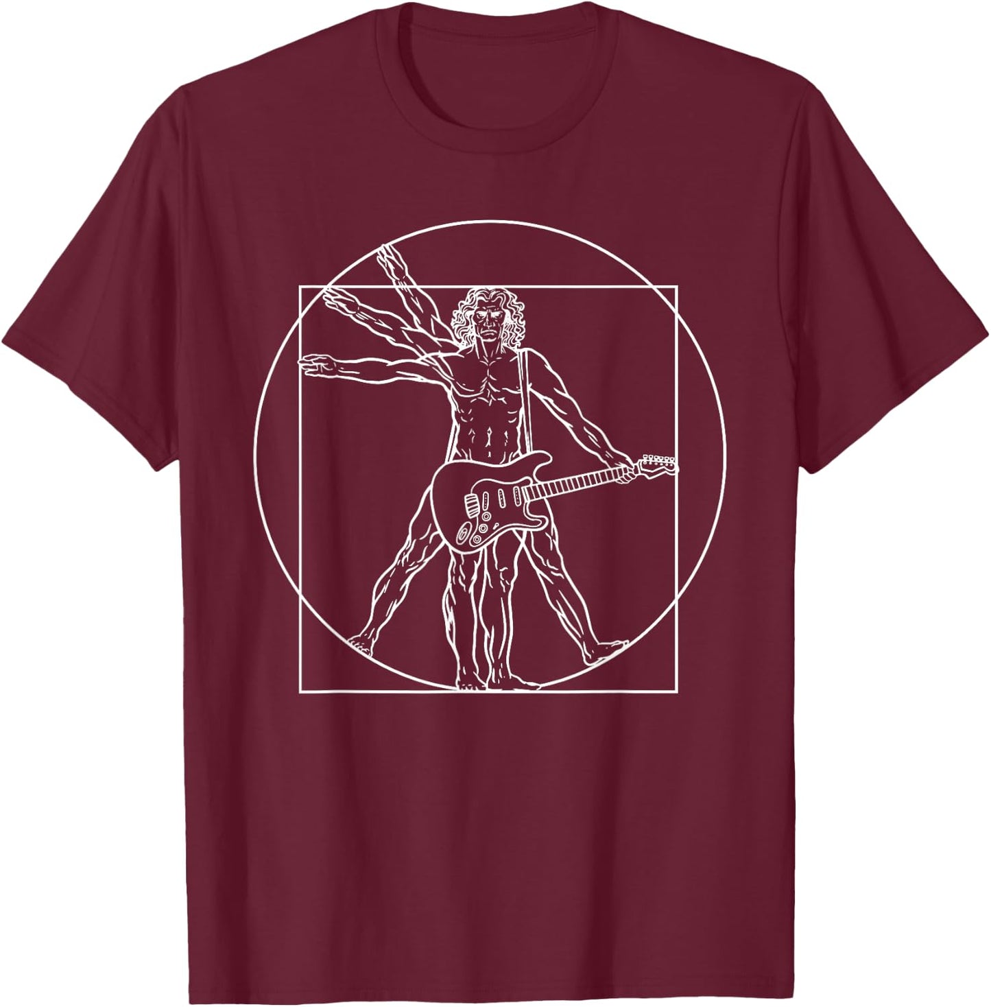 Vitruvian Man Guitar Rocker Da Vinci Guitarist T-Shirt - T-Shirt | Maroon