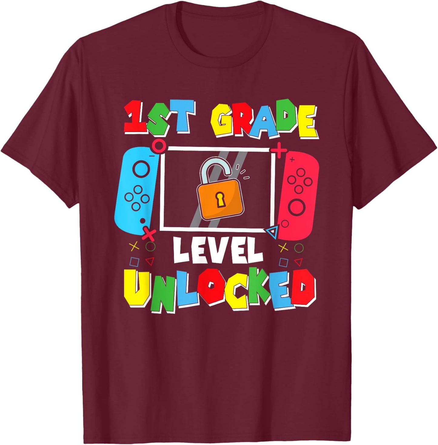1st Grade Level Unlocked Back to School First Day Gamer Boys T-Shirt - T-Shirt | Maroon