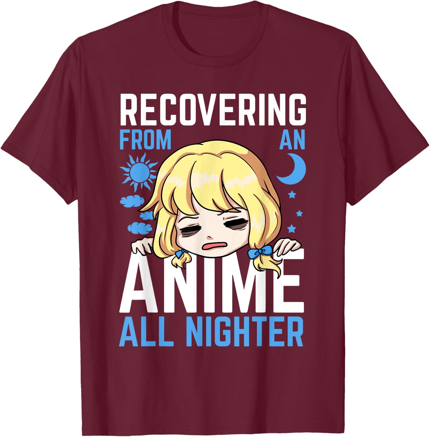 Anime All Nighter Japanese Manga Sun Series Moon Cloud Star T-Shirt - T-Shirt | Maroon