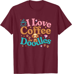 Doodle Dog Goldendoodle Coffee Love Design T-Shirt - T-Shirt | Maroon