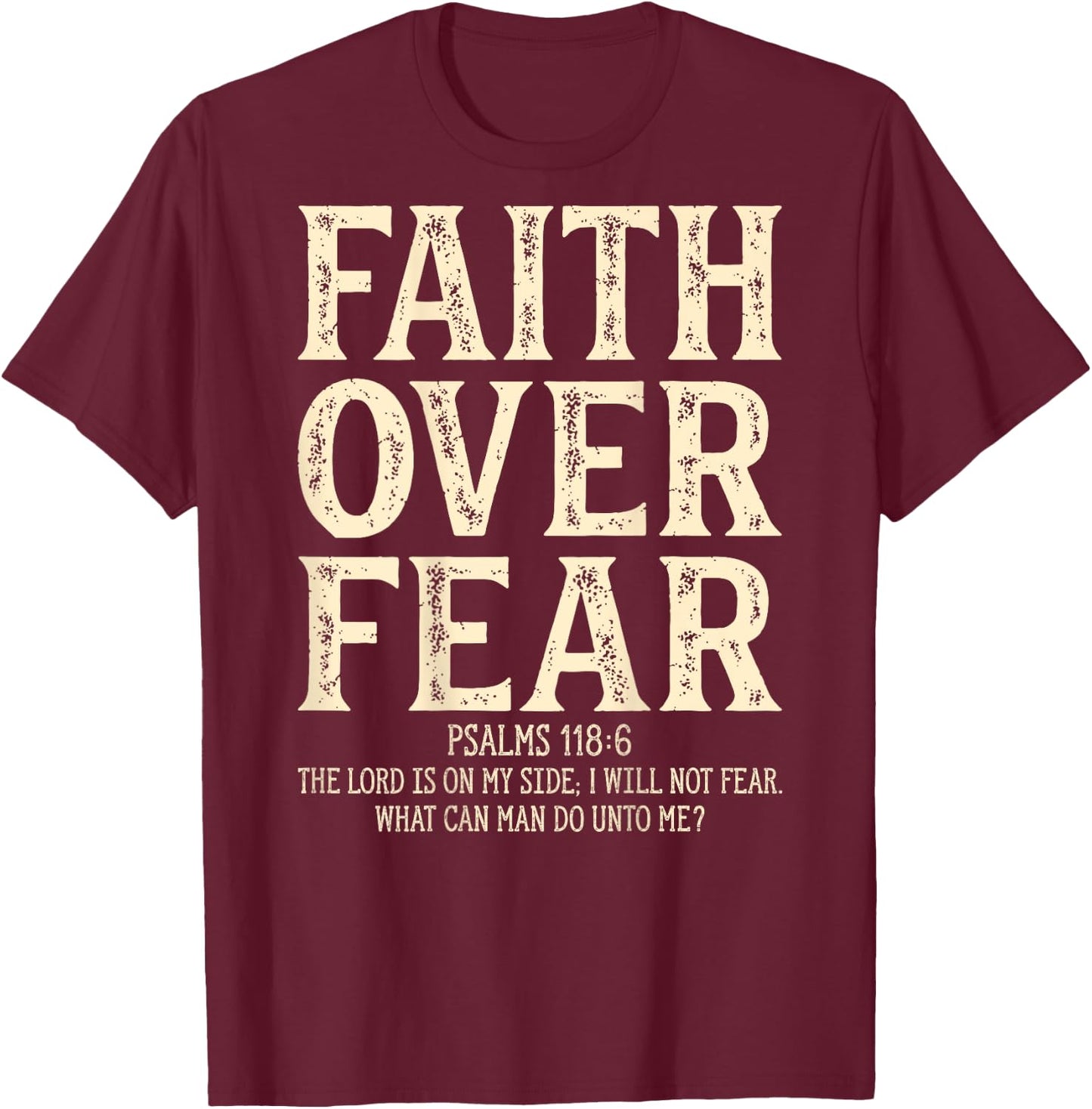 Vintage Retro by 4Do Limited Adult - Black - Small - Short Sleeve - Letter Print - Religion - Vintage - Multi-age, Multi-gender - Faith Over Fear Christian On Back T-Shirt - T-Shirt | Maroon