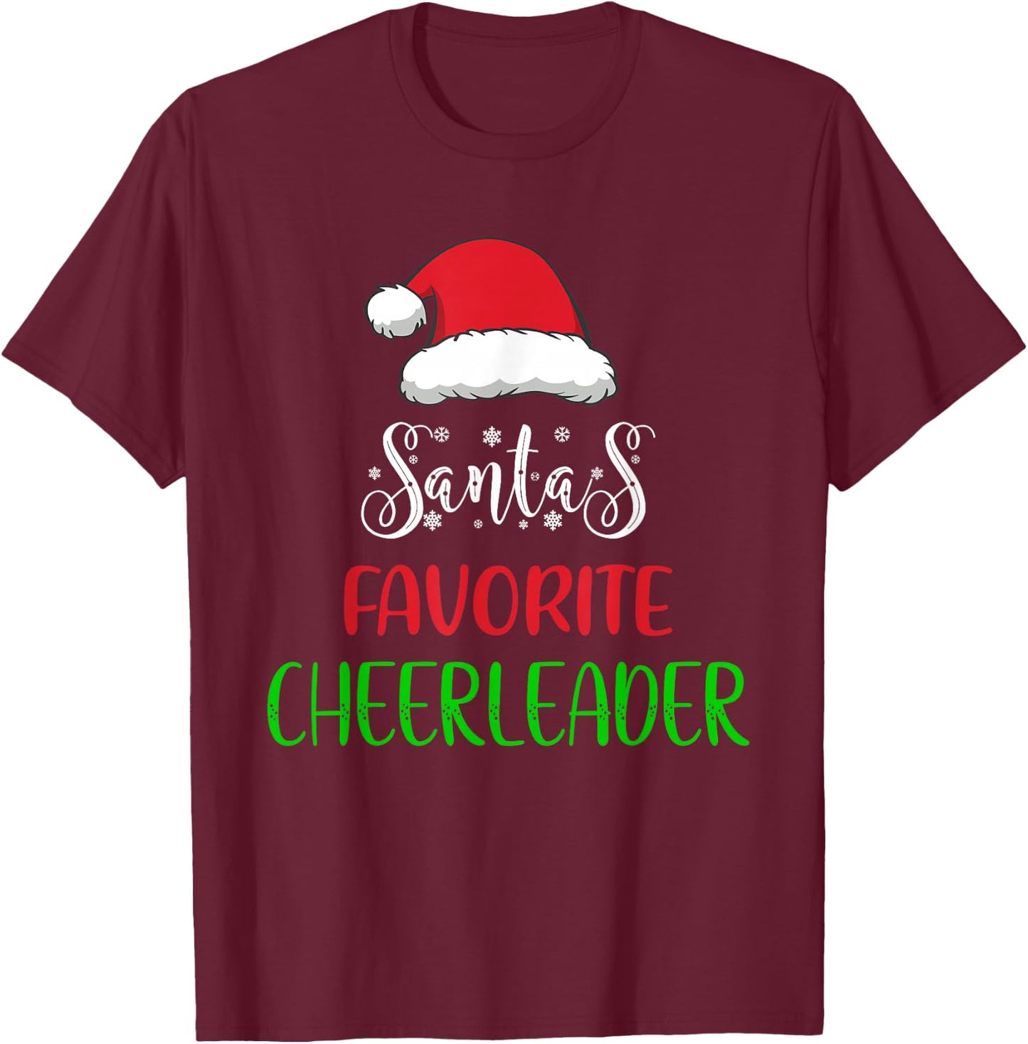 Santa's Favorite Cheerleader Pajama Christmas Funny T-Shirt - T-Shirt | Maroon