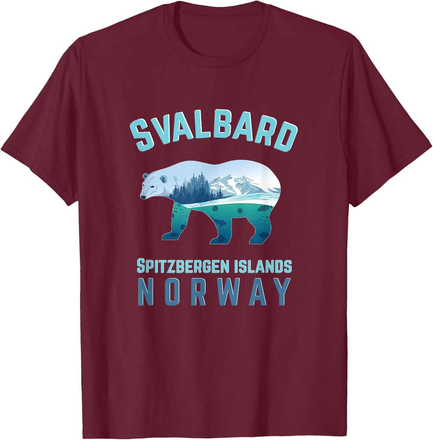 Svalbard Spitzbergen Islands Norway Fjords with Polar Bear T-Shirt - T-Shirt | Maroon